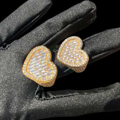Bling "Heart" w/ Baguette Center & Tennis Sides Ring