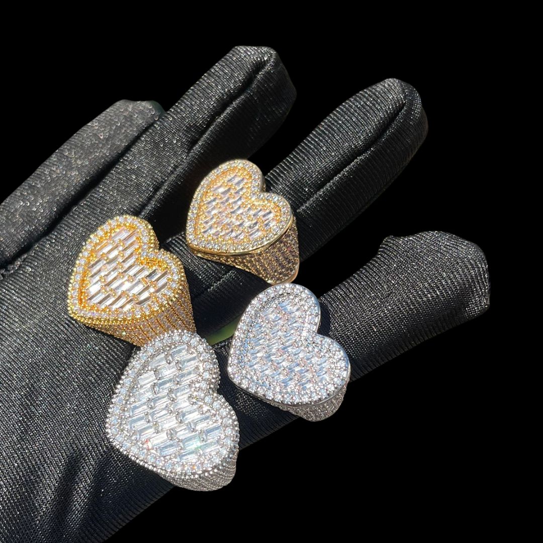Bling "Heart" w/ Baguette Center & Tennis Sides Ring